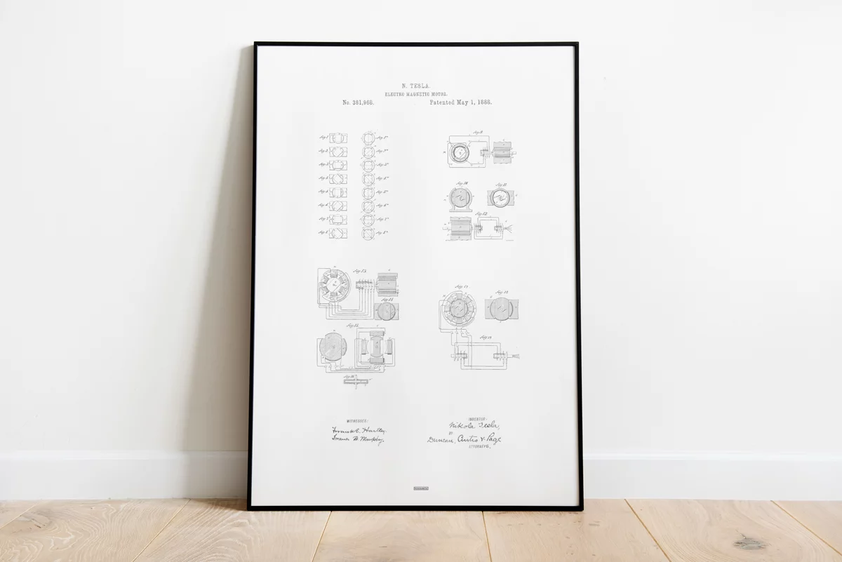 Tesla Electromagnetic Motor Patent Poster